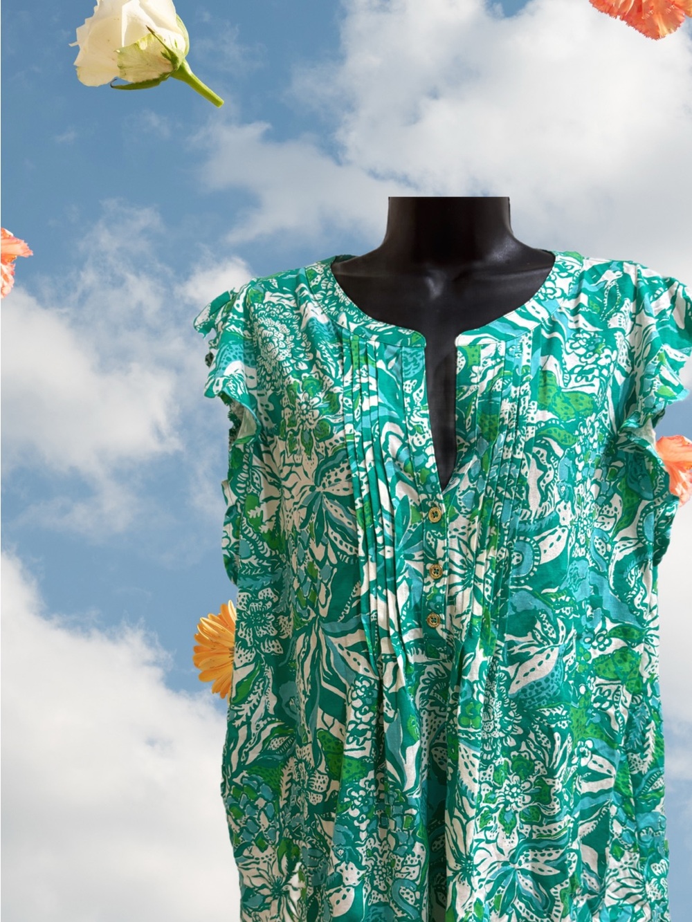 Lilly Pulitzer's Botanical Green Safari Sangria Pintuck Blouse ⭐️NWT⭐️